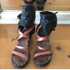 As98 black/brown ankle gladiator sandals size 37.